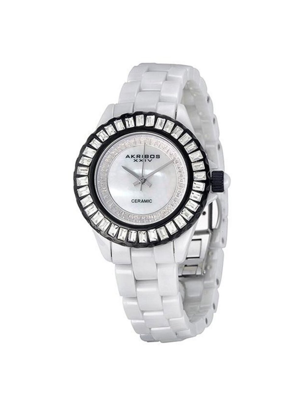 NWT Akribos XXIV Ceramic White Mother of Pearl Dial Ladies Watch